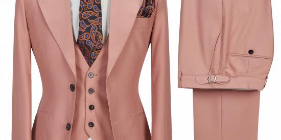 Ivan 3 Piece Coral Pink Two Buttons Peak Lapel Stylish Men's Suit_5