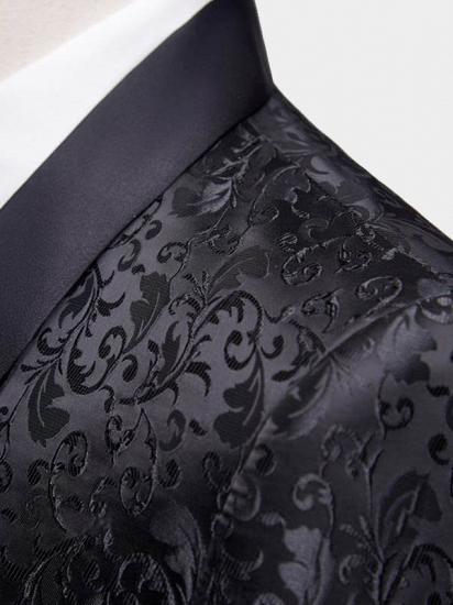 Black Jacquard Dinner Suits for Men | Formal Shawl Lapel One Button Blazer_3