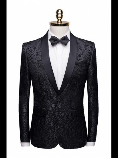 Black Jacquard Dinner Suits for Men | Formal Shawl Lapel One Button Blazer_1
