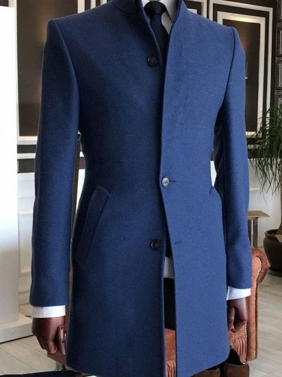 Michael Navy Blue Stand Collar Slim Fit Tailored Winter Jacket For Business_1