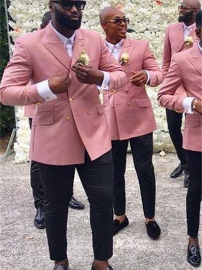 Stylish Pink Double Beasted Peaked Lapel Groomsmen Suits for Wedding_1