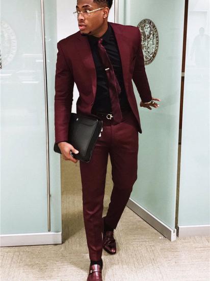 Handsome Burgundy Mens Suits Business Suits | Slim Fit One Button Prom Outfits (Blazer Pants)_1