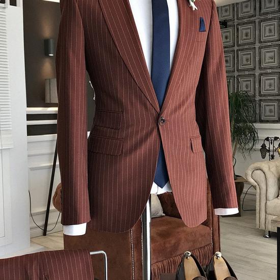 Jeff Stylish Slim Fit Striped Peaked Lapel 3 Flaps Business Men Suits