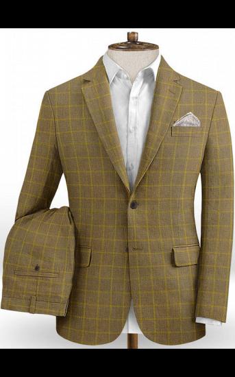 Gold Brown Plaid Prom Men Suits Online | High Quality 2 Pieces British Style Suit_2