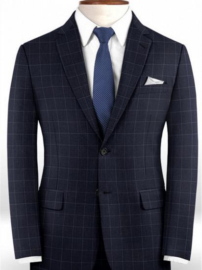 Dark Blue Checked Men Suits | Fashion Notch Lapel Prom Tuxedo_1