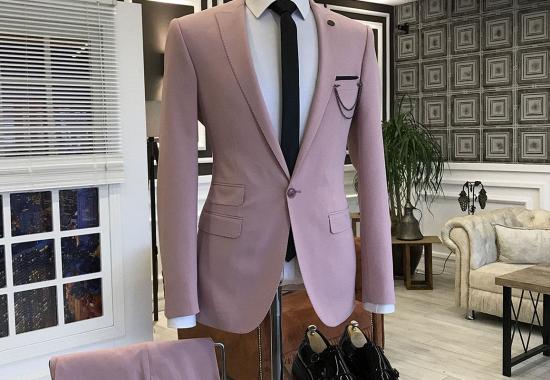 Dick Pink Peaked Lapel 3 Flaps Prom Suits For Men_2