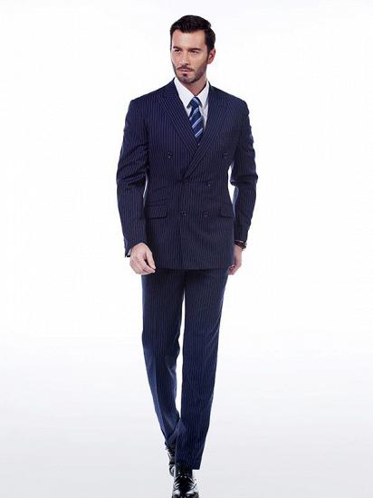 Noble Peak Lapel Dark Navy Mens Suits | Stripes Double Breasted Suits for Men