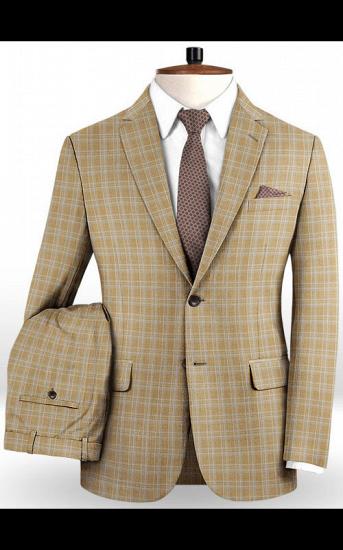 Khaki Checker Two Pieces Men Suits | Bespoke Slim Fit Tuxedo Online_2
