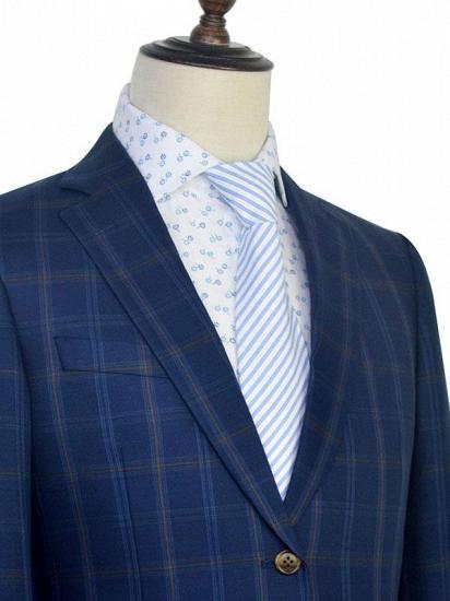 Check Pattern Blue Suits for Men | Notch Lapel Flap Pocket Plaid Mens Suits for Business_3