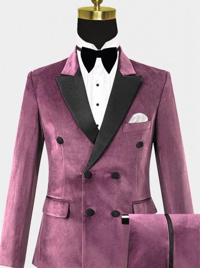 Mauve Velvet Tuxedo with 2 Pieces | Peak Lapel Double Breasted Best Suits for Men_1