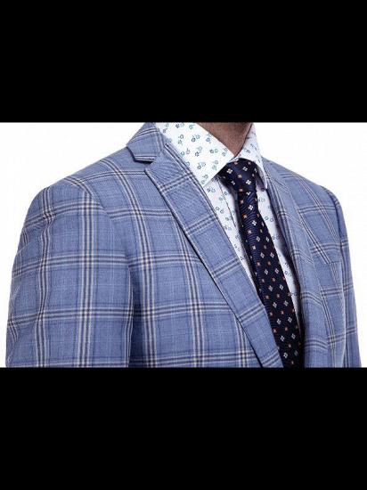 Two Buttons Flap Pocket Checked Pattern Blue Suits for Business Men_5