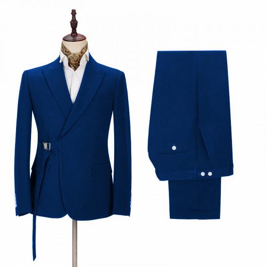 Latest Royal Blue Men's Casual Suit Online | Peak Lapel Buckle Button Groomsmen Suit for Formal_2
