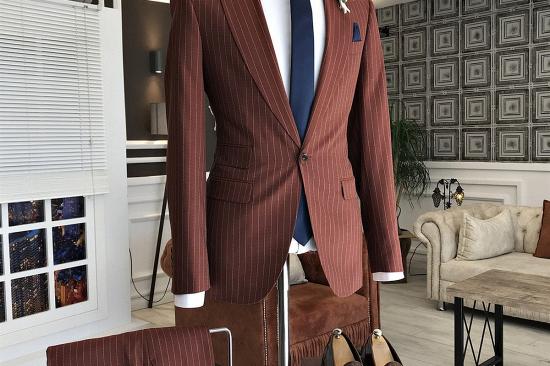 Jeff Stylish Slim Fit Striped Peaked Lapel 3 Flaps Business Men Suits_2